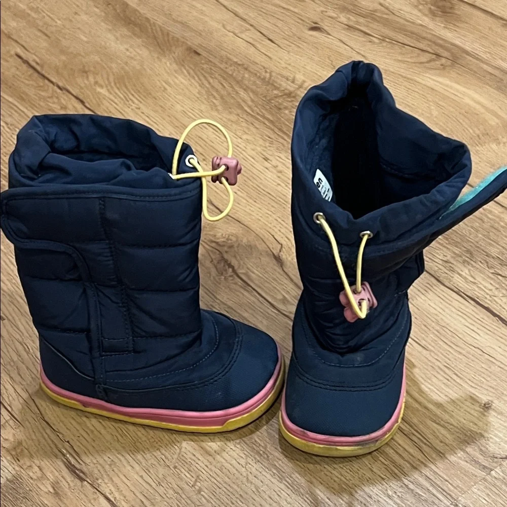 Kids Navy Snow Boots with Pink & Yellow Trim